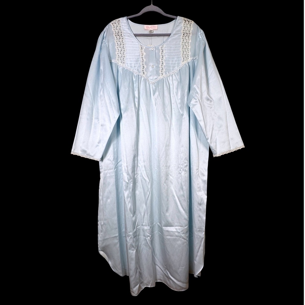 Oscar de la Renta ~ Pink Label ~ Blue Crystal Satin Lace Nightgown Size 2X